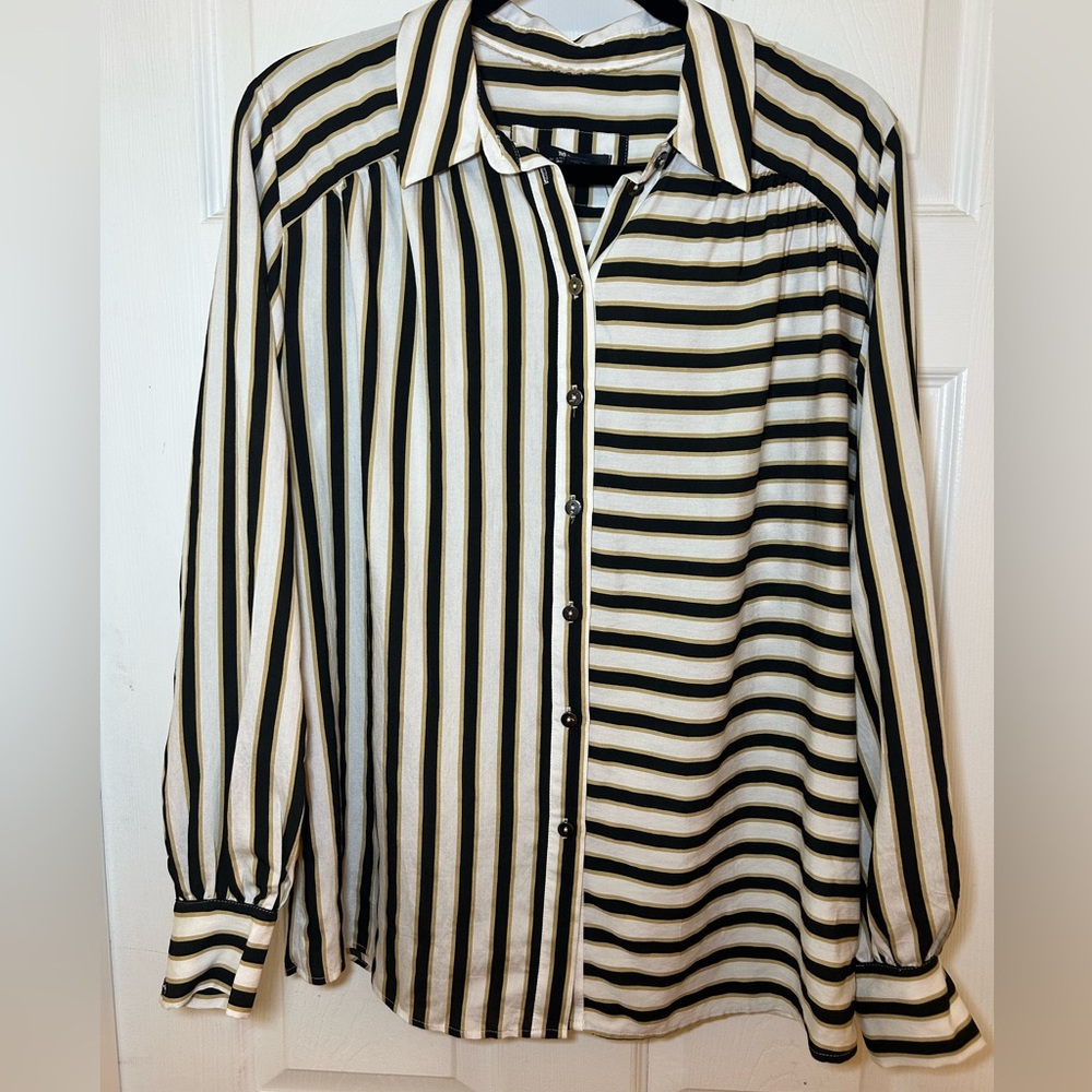 Maeve Anthropologie NWT Striped Button Down Blouse Small Black/Tan